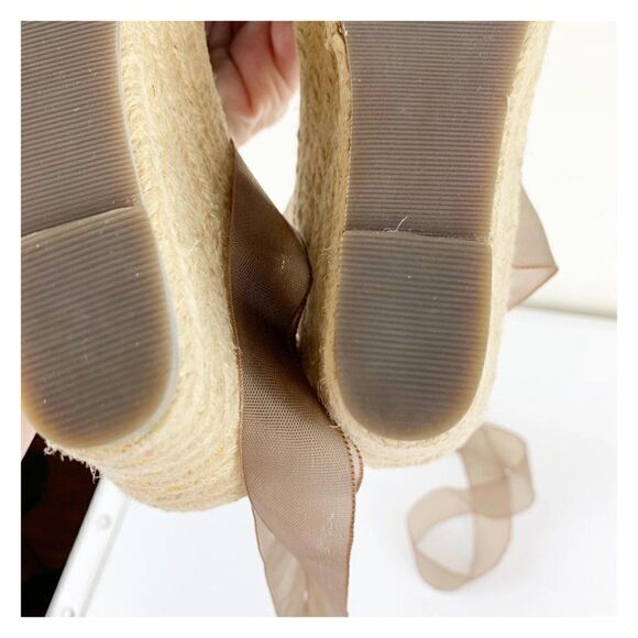 Steve Madden taupe Pearl/Bead/Crystal Embellished Wedge Ankle Wrap Boho Espadril - Picture 15 of 15